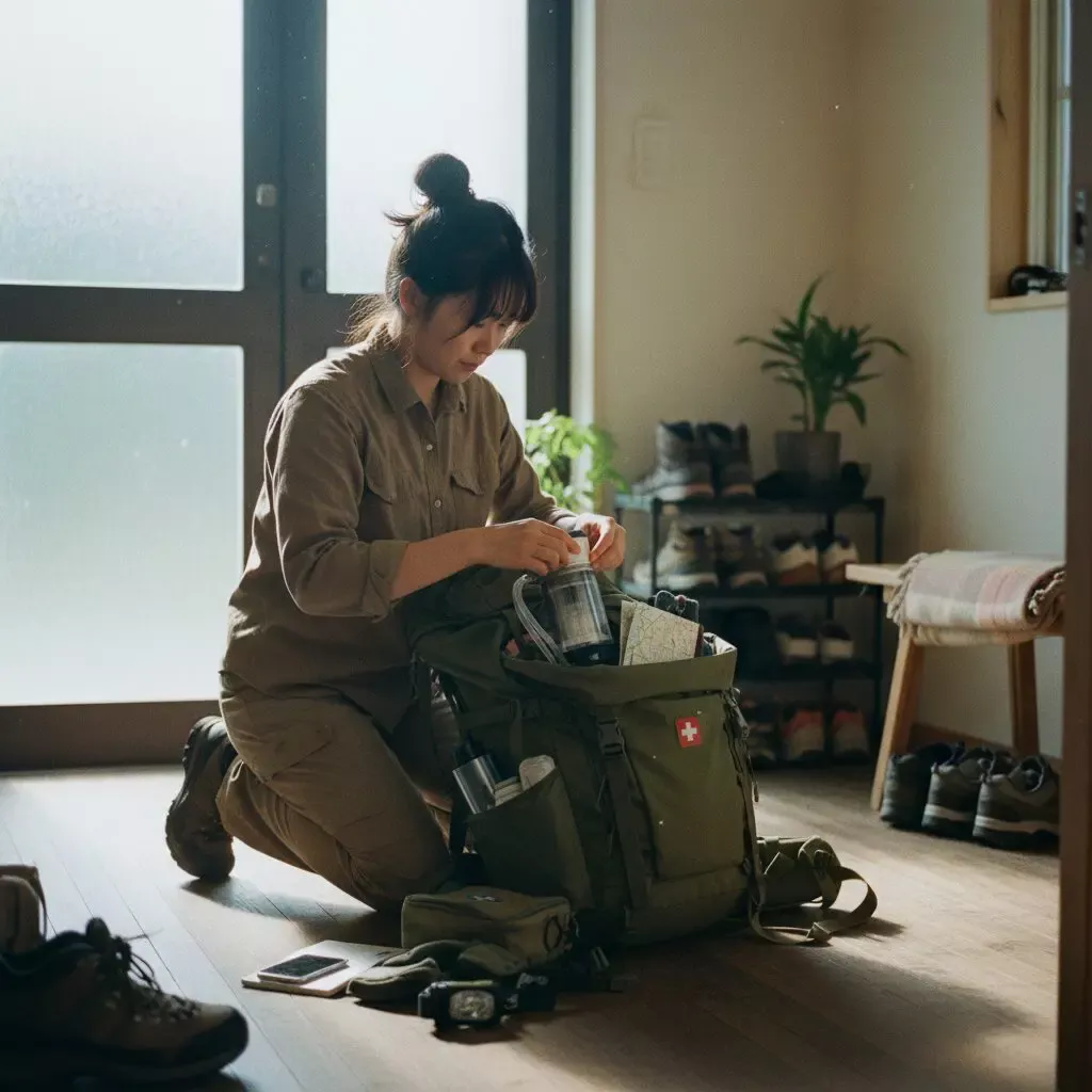 防災リュックに浄水器を入れるイメージ