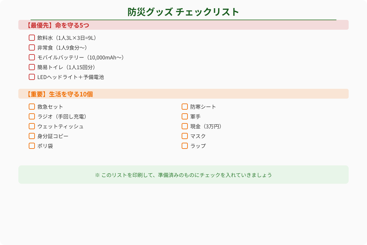 防災グッズチェックリスト