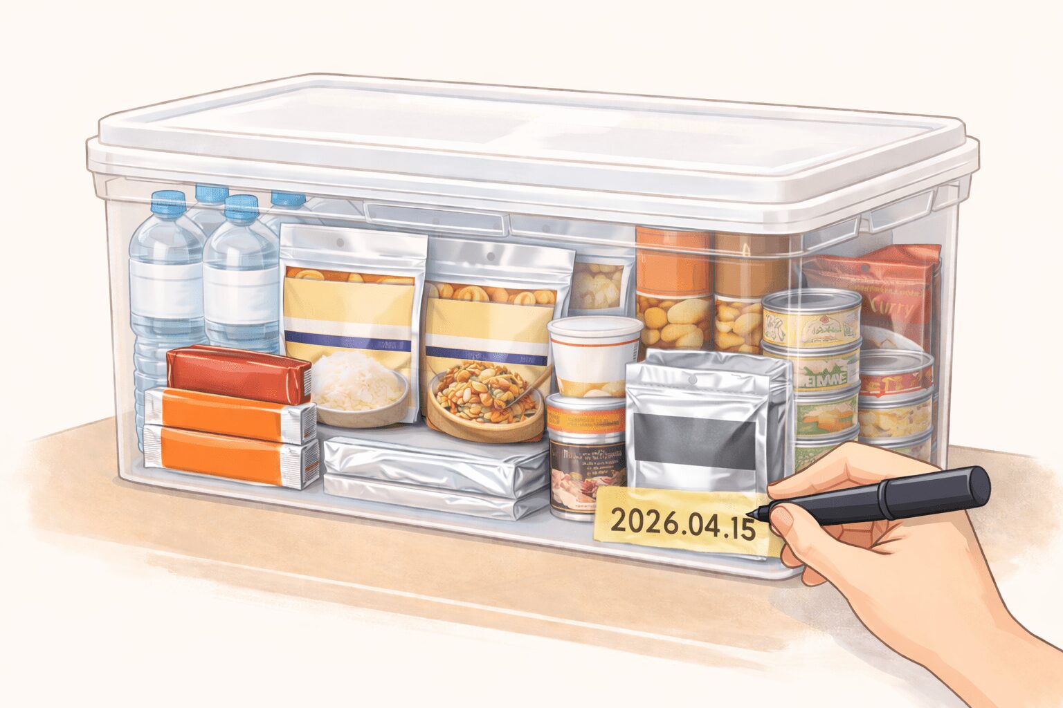 マスキングテープで点検日を貼り付けて管理している様子